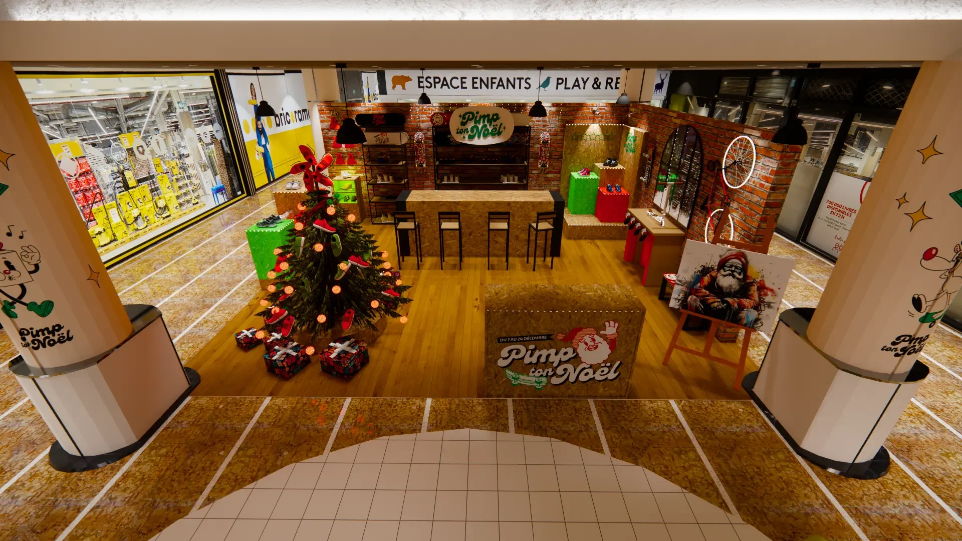 Vue d’ensemble de l’espace Pimp ton Noël dans la galerie Mériadeck