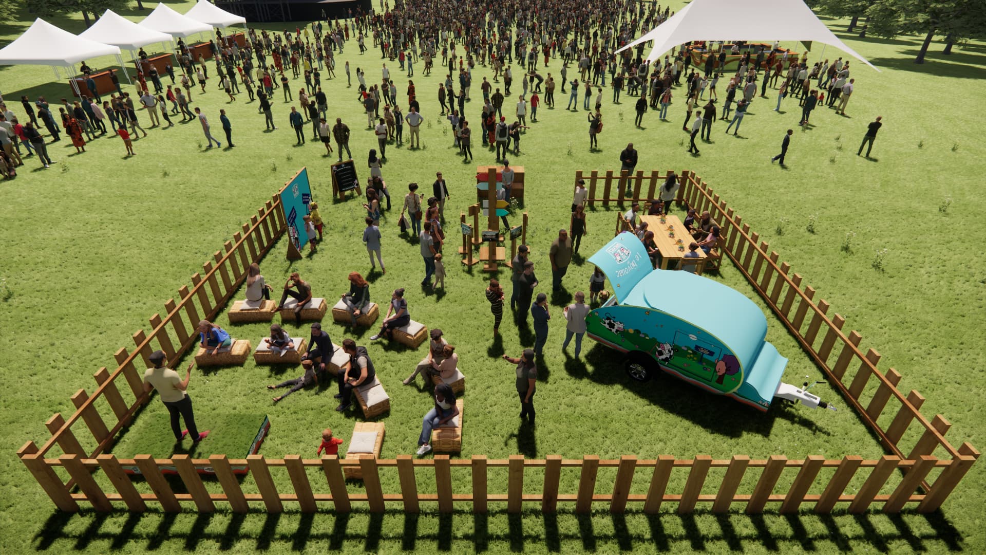 Vue aérienne du Biovouac au milieu du festival