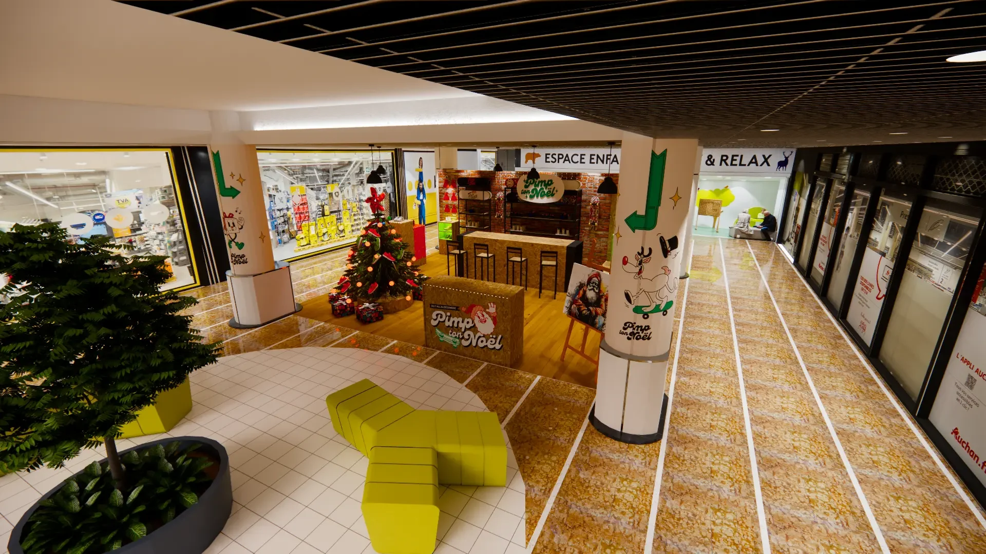 L’allée de la galerie menant à l’espace de Noël