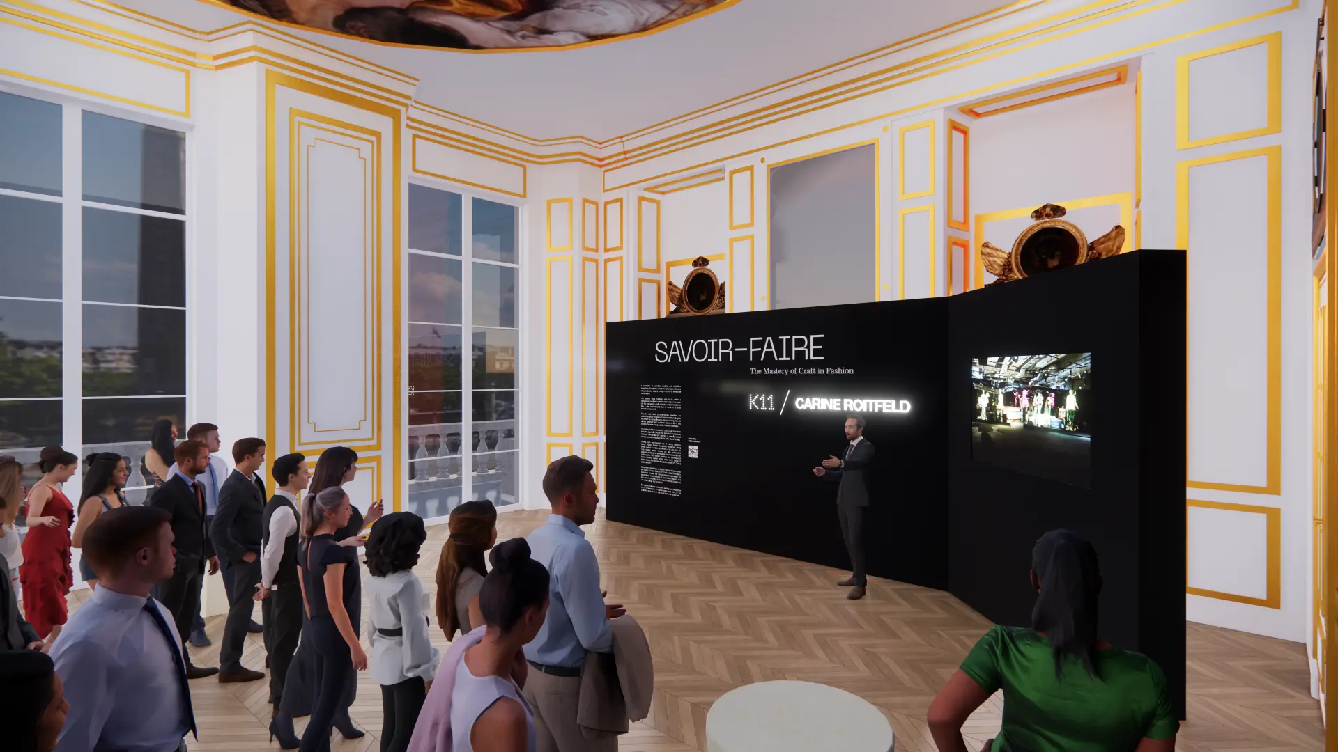 Le mur noir Savoir-Faire, The Mastery of Craft in Fashion, face aux visiteurs