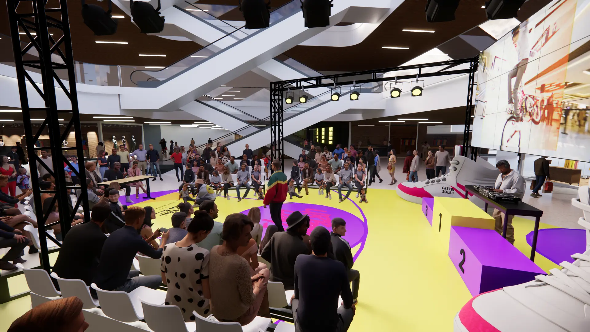 Vue du public face à l’espace breakdance