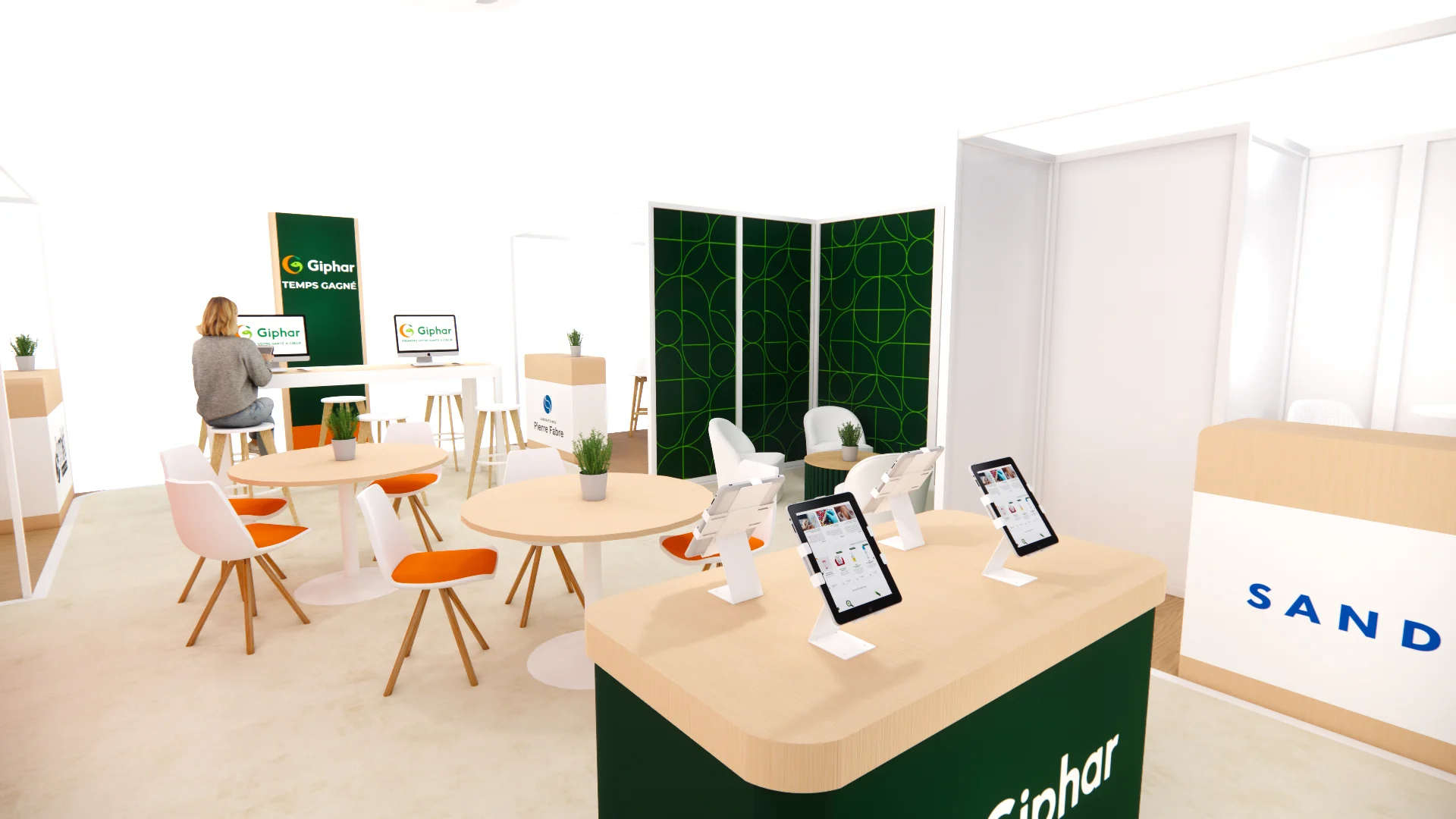 Le comptoir Giphar et ses tablettes face à l’espace Sandoz