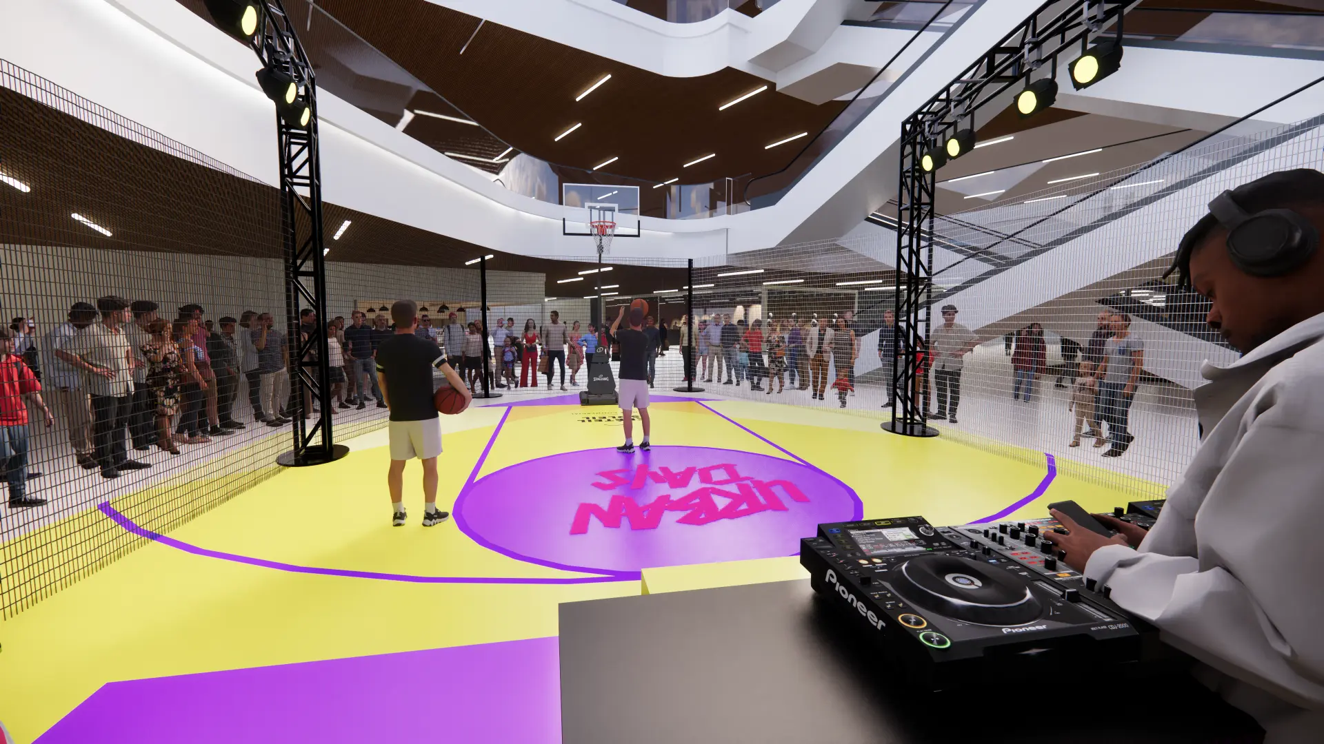 Régie DJ face au terrain de basket
