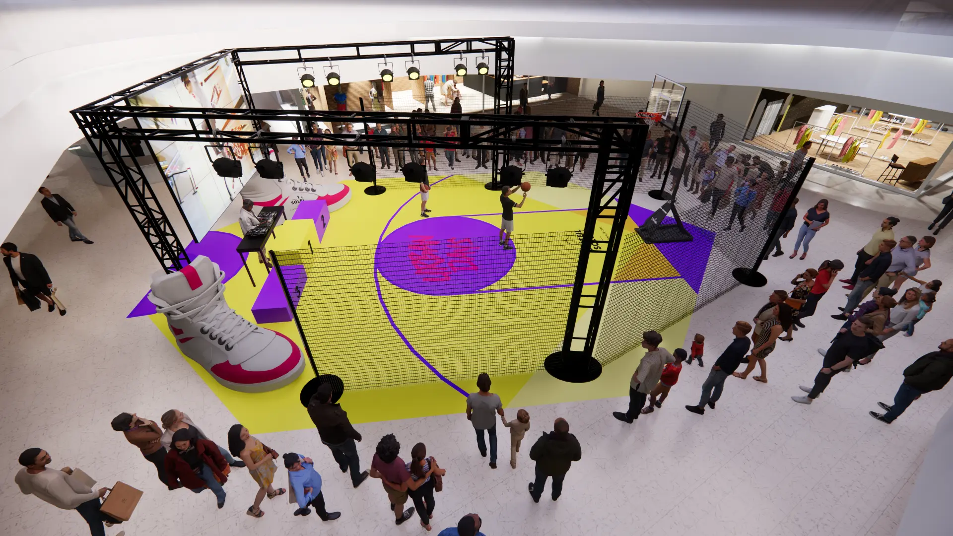 Vue latérale gauche du terrain de basket