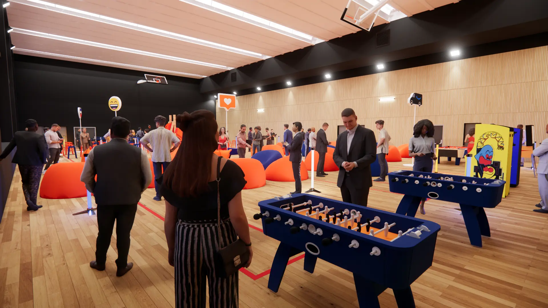 Coin jeux avec les baby-foot bleu aux couleurs Amazon