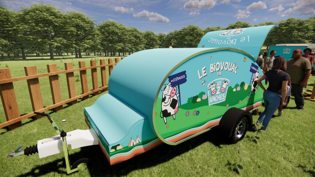 Scénographie 3D événement Les 2 Vaches réalisé par Studio Nuage Magique